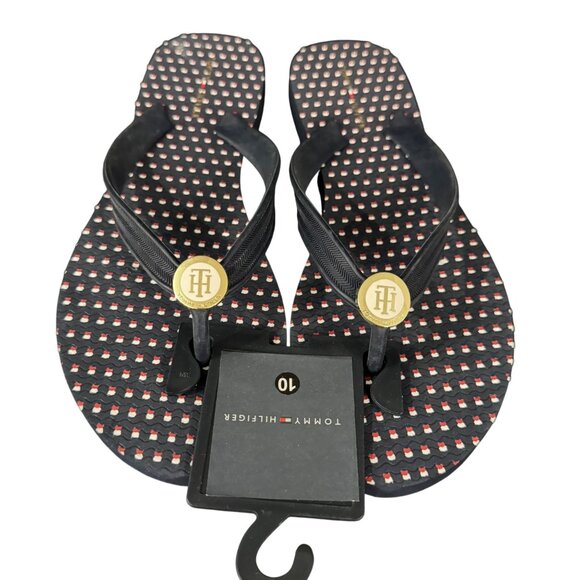 Tommy Hilfiger Logo Flip Flop Blue Thong Sandals, Size 10M NWOB - Picture 1 of 6